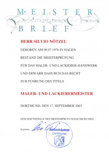 Meisterbrief Silvio Nötzel